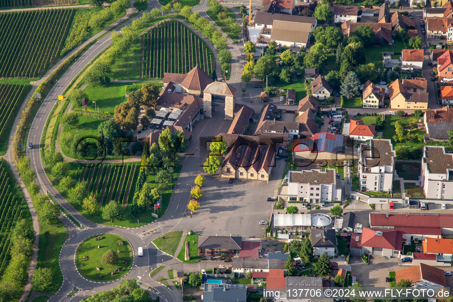 German Wine Gate from the north in Schweighofen in the state Rhineland-Palatinate, Germany