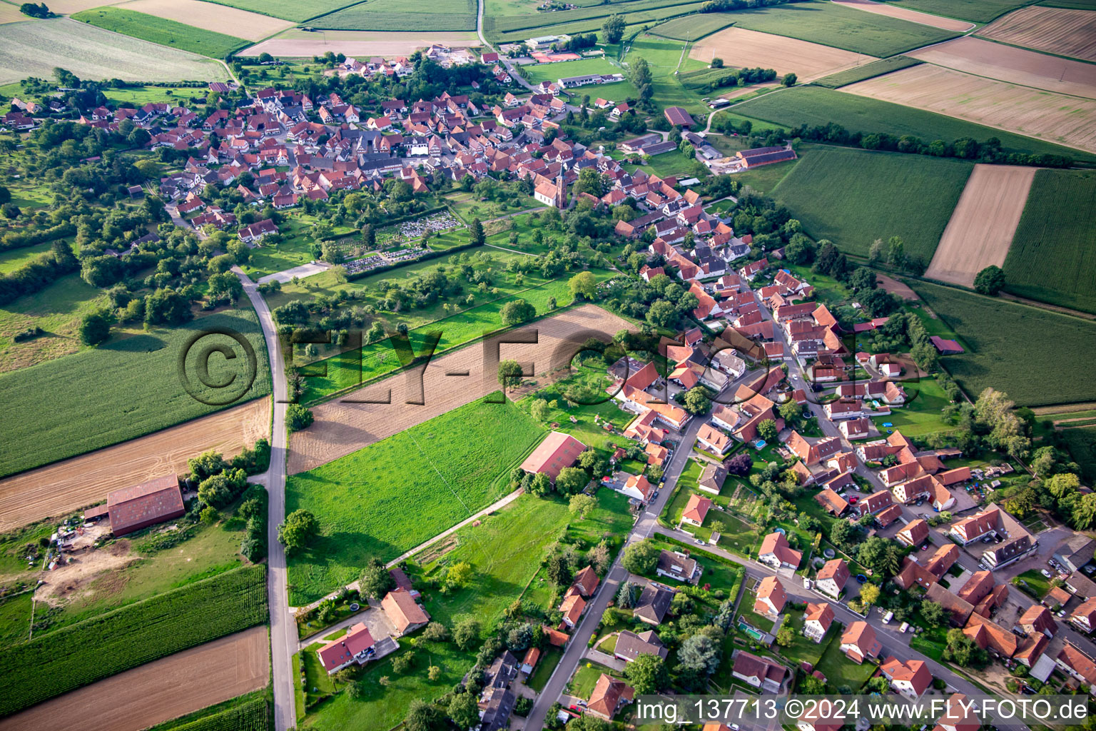 Aerial view of Hunspach in the state Bas-Rhin, France