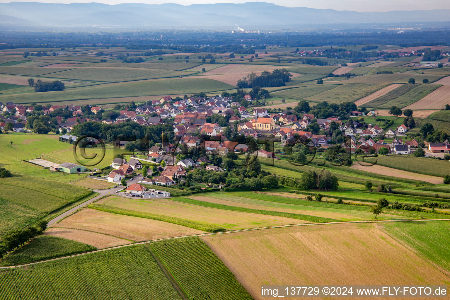 Oblique view of Oberlauterbach in the state Bas-Rhin, France