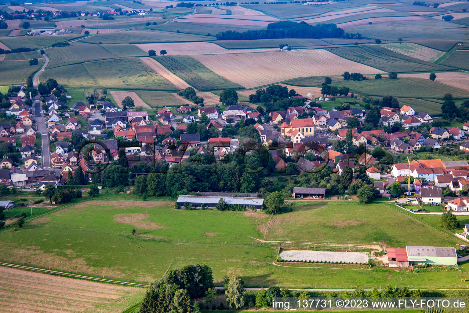 Aerial view of From the north in Oberlauterbach in the state Bas-Rhin, France
