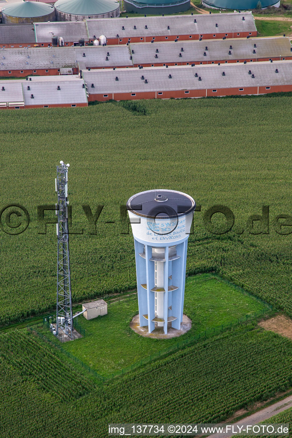 Aerial view of Water tower in Wintzenbach in the state Bas-Rhin, France