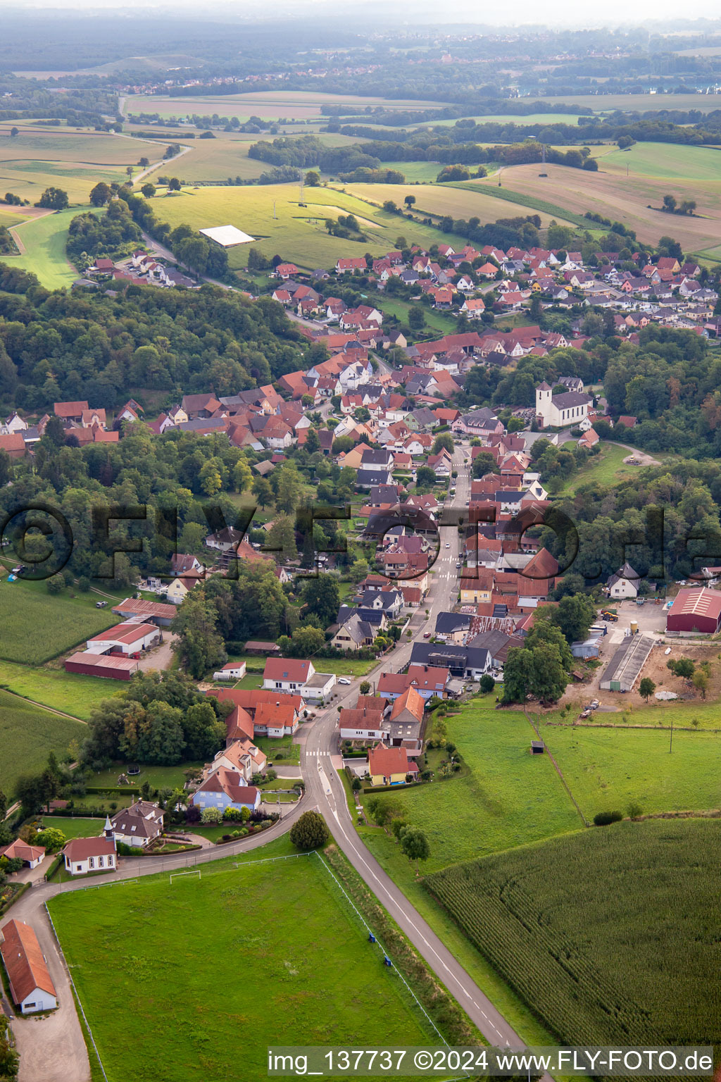 Rue de la Hte Vienne from the west in Neewiller-près-Lauterbourg in the state Bas-Rhin, France