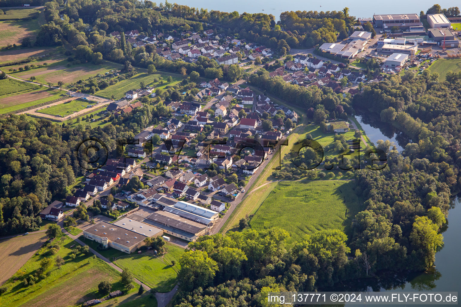 Oblique view of District Grauelsbaum in Lichtenau in the state Baden-Wuerttemberg, Germany