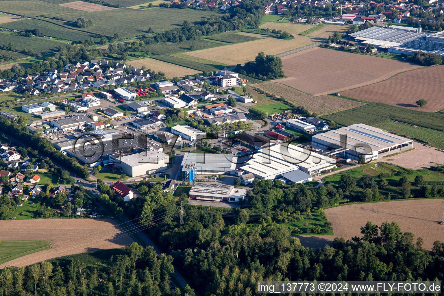 Industrial area with iron and steel trading company Straub GmbH in Lichtenau in the state Baden-Wuerttemberg, Germany