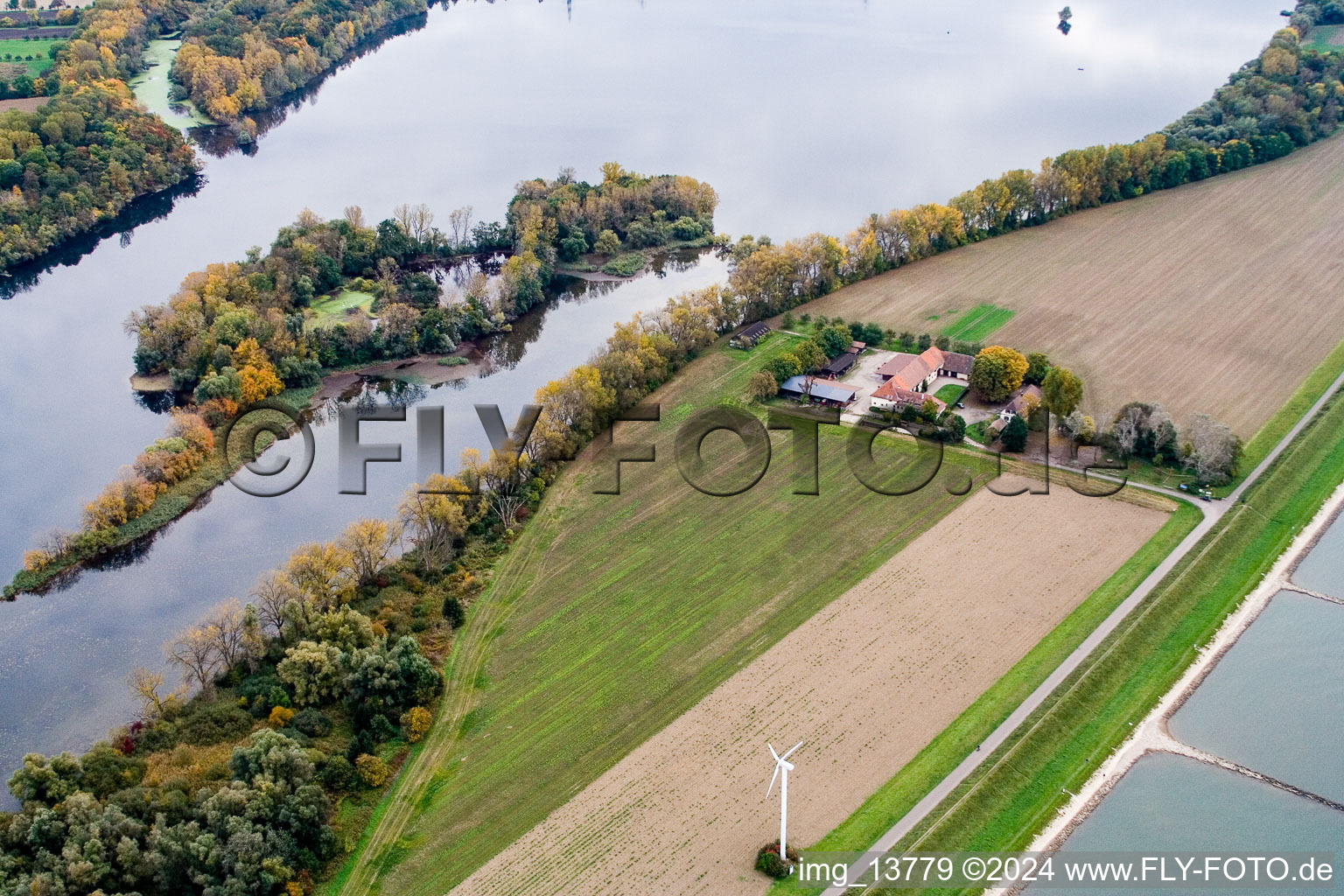 District Maximiliansau in Wörth am Rhein in the state Rhineland-Palatinate, Germany seen from a drone