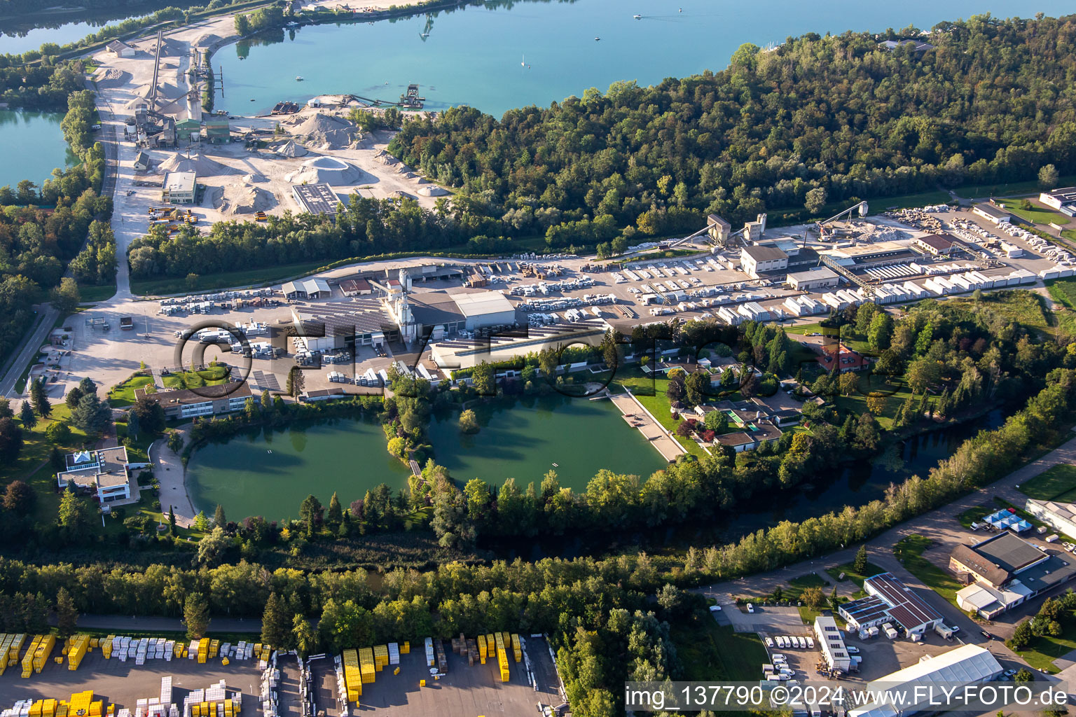 Aerial view of Stone Park Niederrimsingen in the district Freistett in Rheinau in the state Baden-Wuerttemberg, Germany