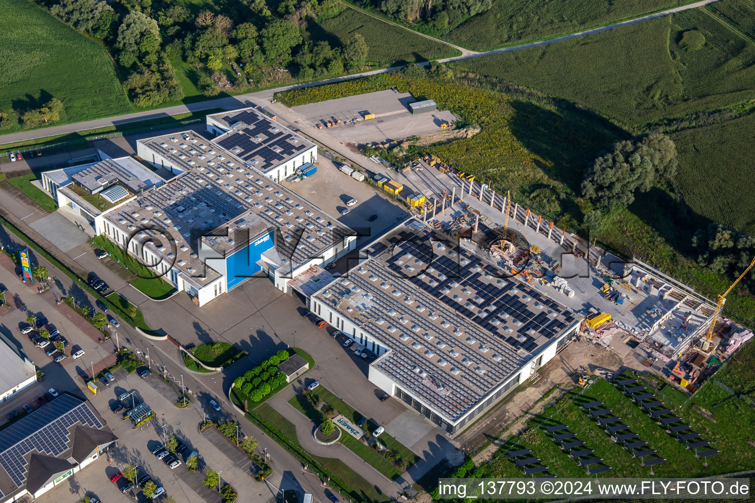 Aerial photograpy of Zimmer Group Am Glockenloch in the district Freistett in Rheinau in the state Baden-Wuerttemberg, Germany