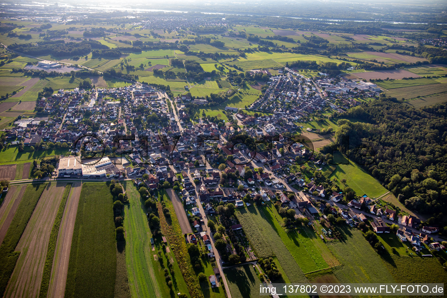 Aerial view of From the northeast in the district Bodersweier in Kehl in the state Baden-Wuerttemberg, Germany