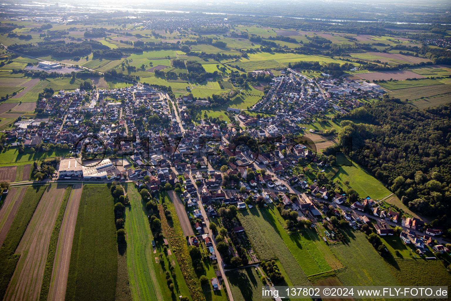 Aerial view of From northeast in the district Bodersweier in Kehl in the state Baden-Wuerttemberg, Germany