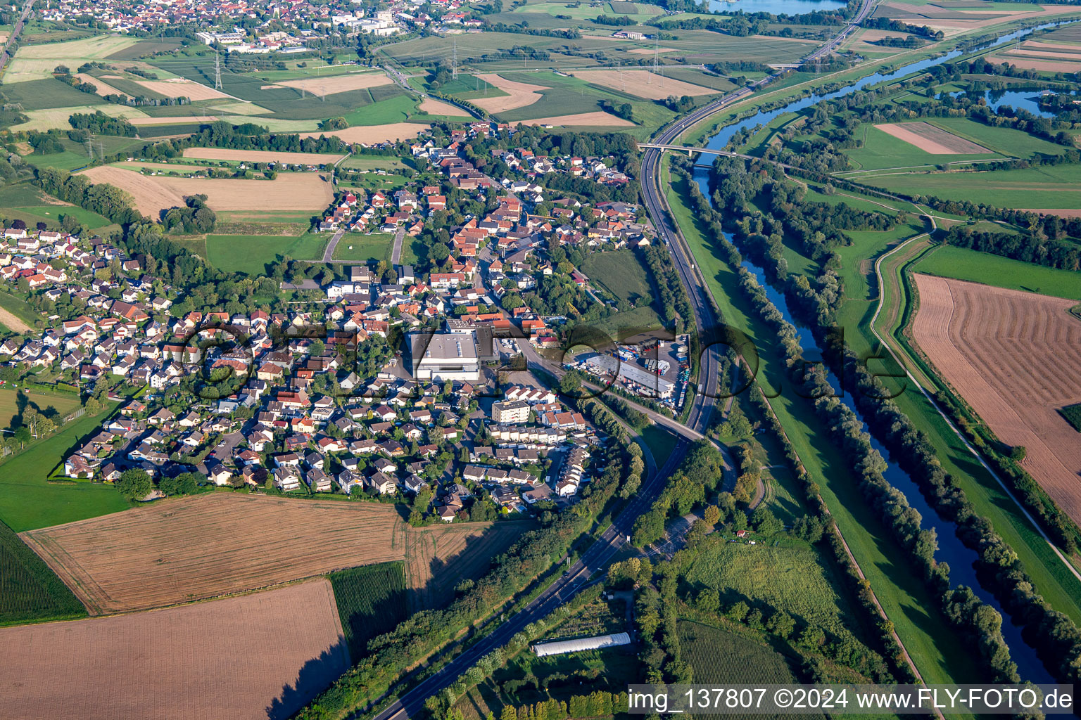 From the west in the district Neumühl in Kehl in the state Baden-Wuerttemberg, Germany