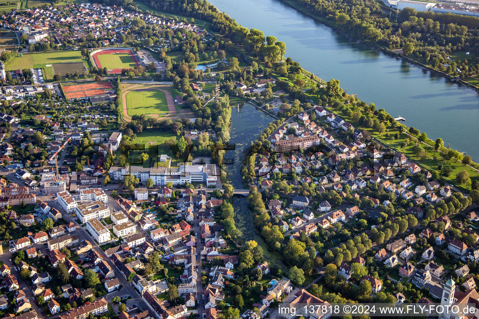 Rhine promenade and garden show grounds and Ortenau Clinic Offenburg-Kehl in Kehl in the state Baden-Wuerttemberg, Germany