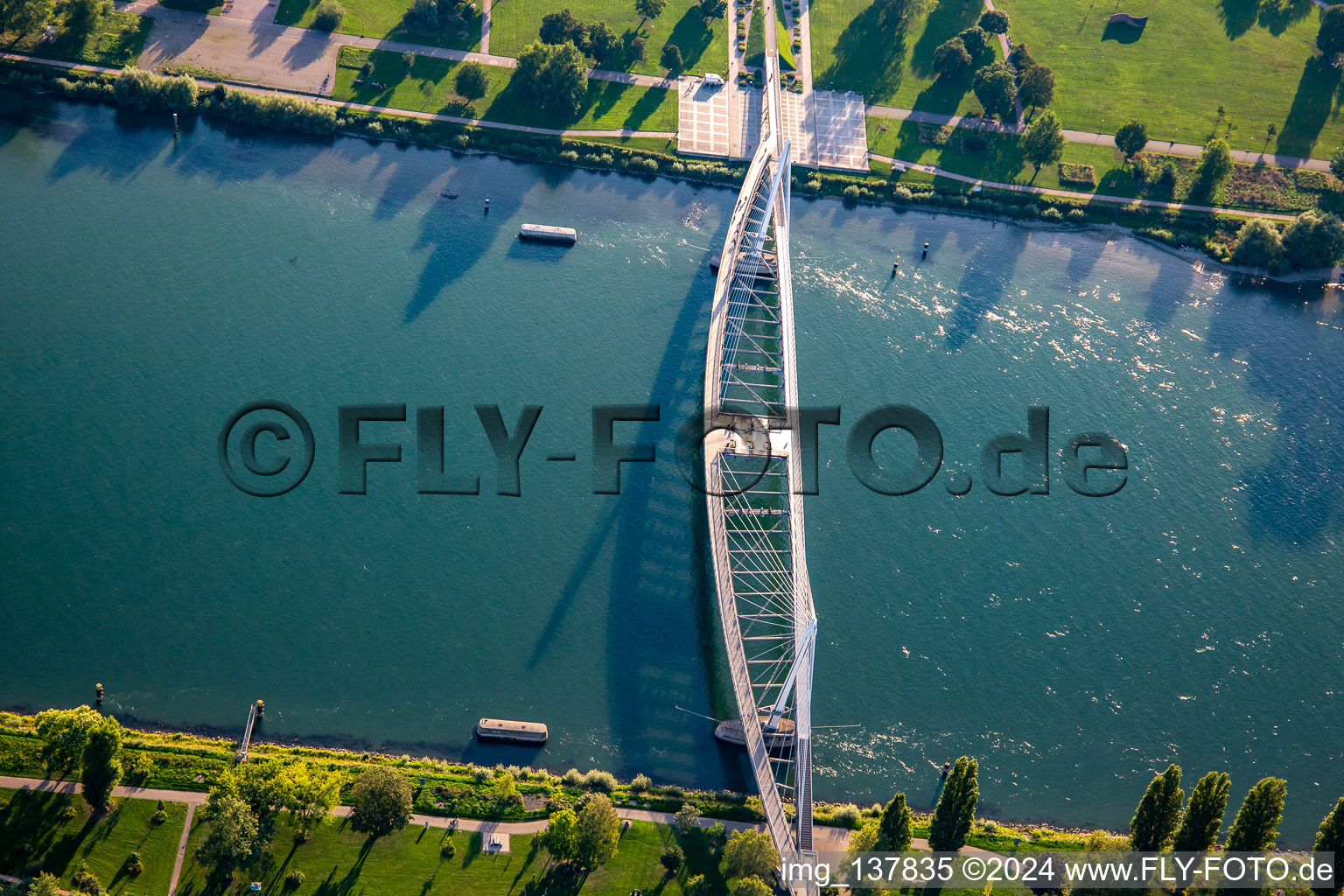 Bridge of the Two Banks to the Garden of the Two Banks over the Rhine to Strasbourg in Kehl in the state Baden-Wuerttemberg, Germany