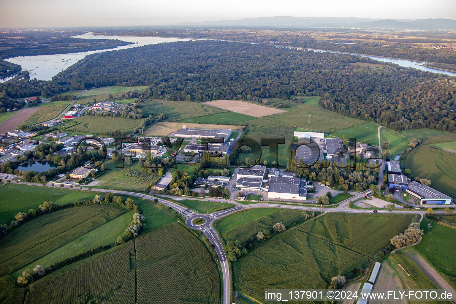 Industrial area Zone Industriel de Krafft from the southwest in Erstein in the state Bas-Rhin, France