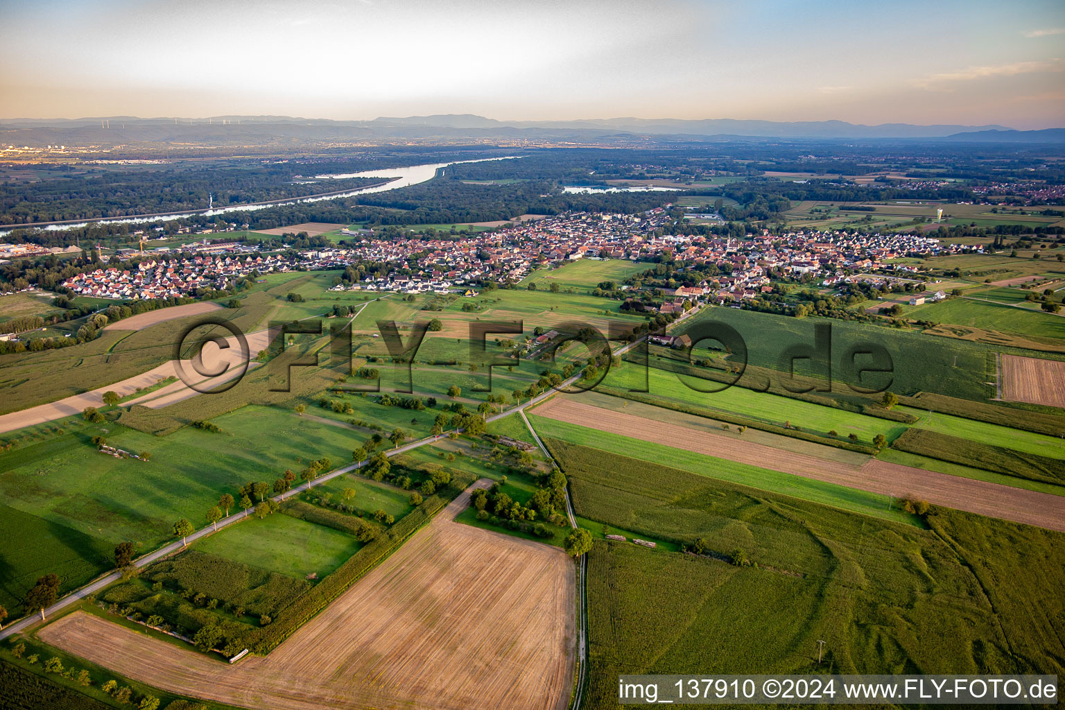 Aerial photograpy of Gerstheim in the state Bas-Rhin, France