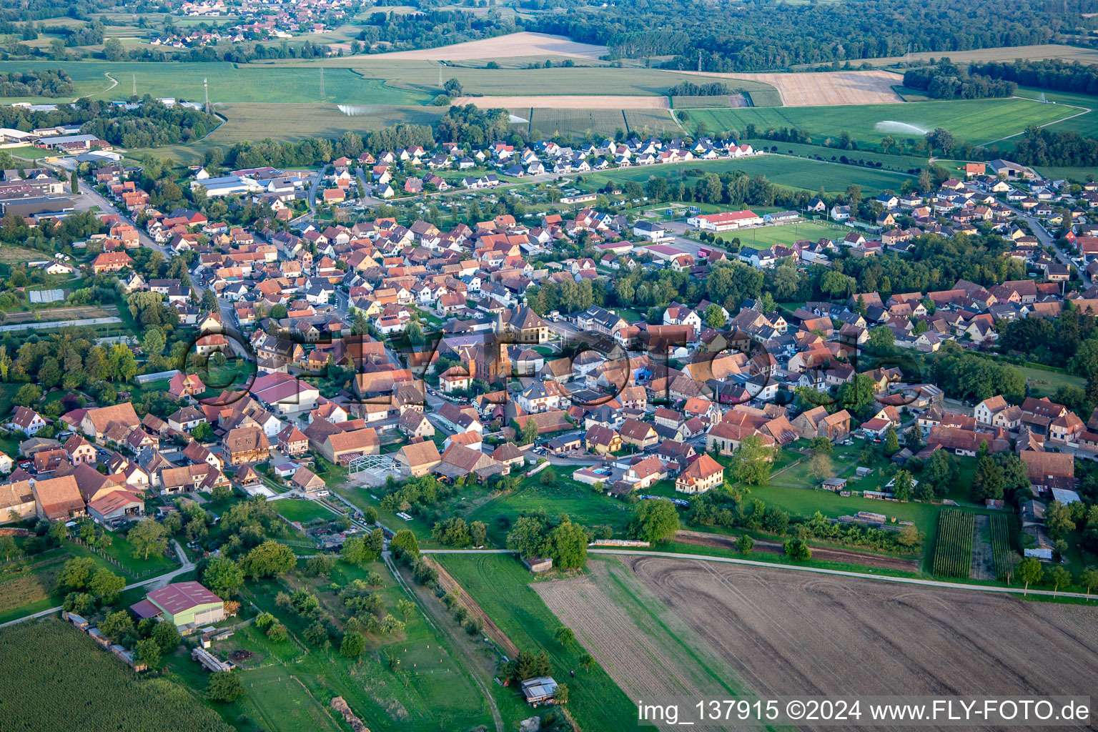 Obenheim in the state Bas-Rhin, France from above