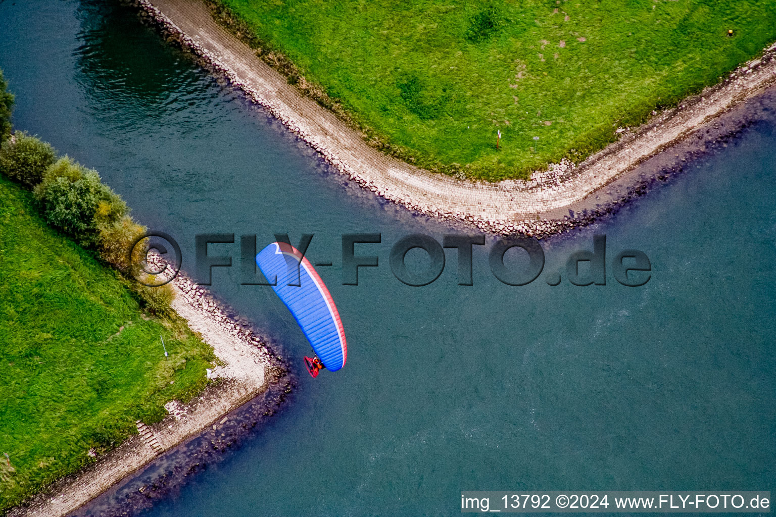 Oblique view of Neuburgweier, customs port in Au am Rhein in the state Baden-Wuerttemberg, Germany