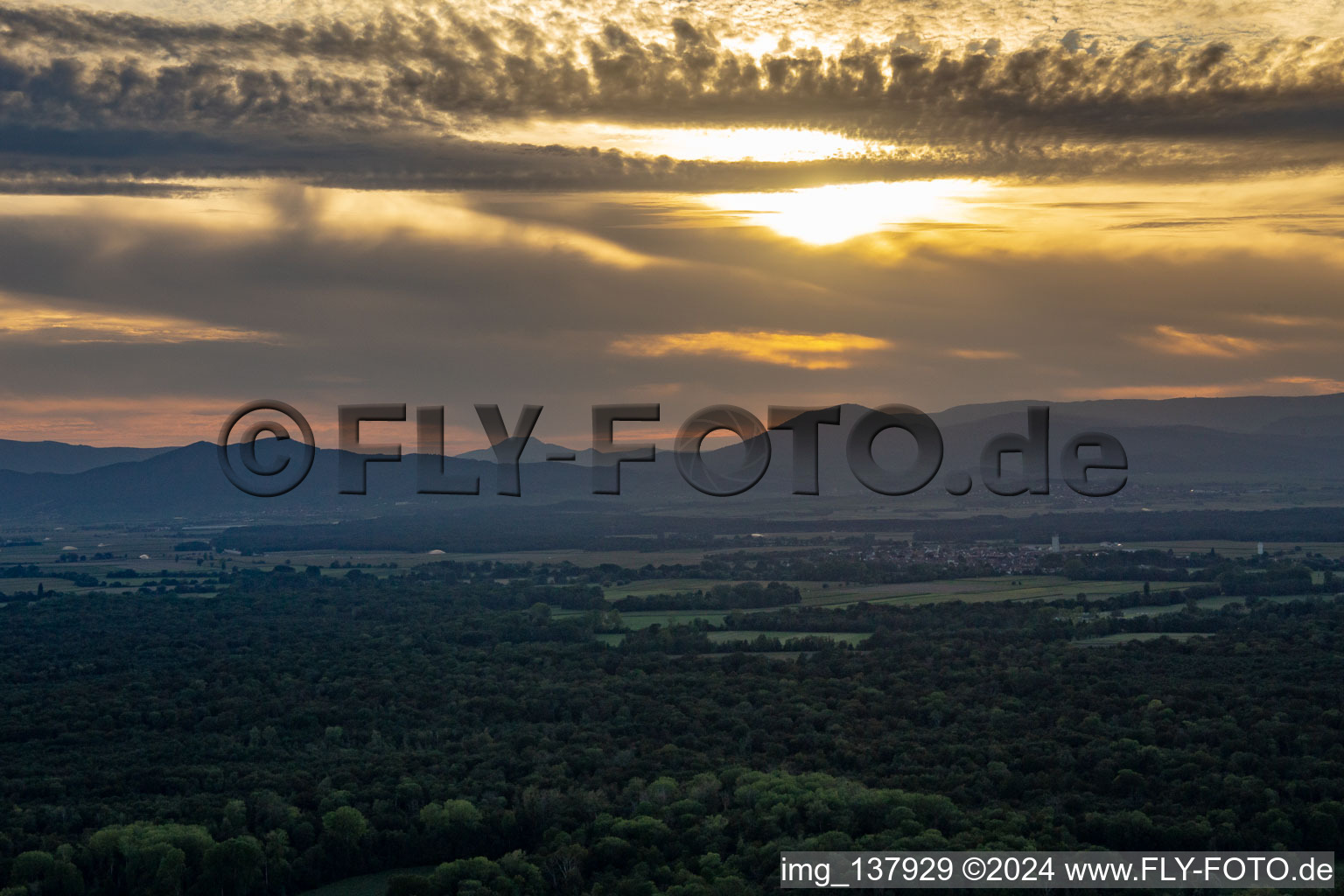 Sunset over the Vosges in Sermersheim in the state Bas-Rhin, France