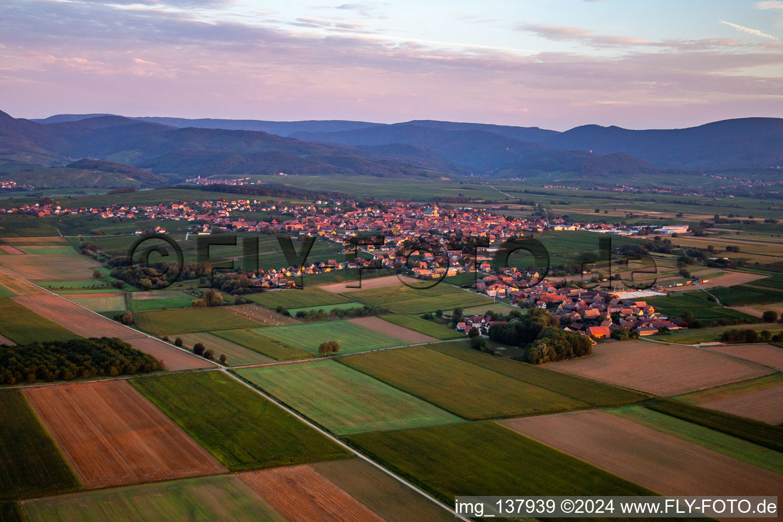 In the morning from the southeast in Epfig in the state Bas-Rhin, France