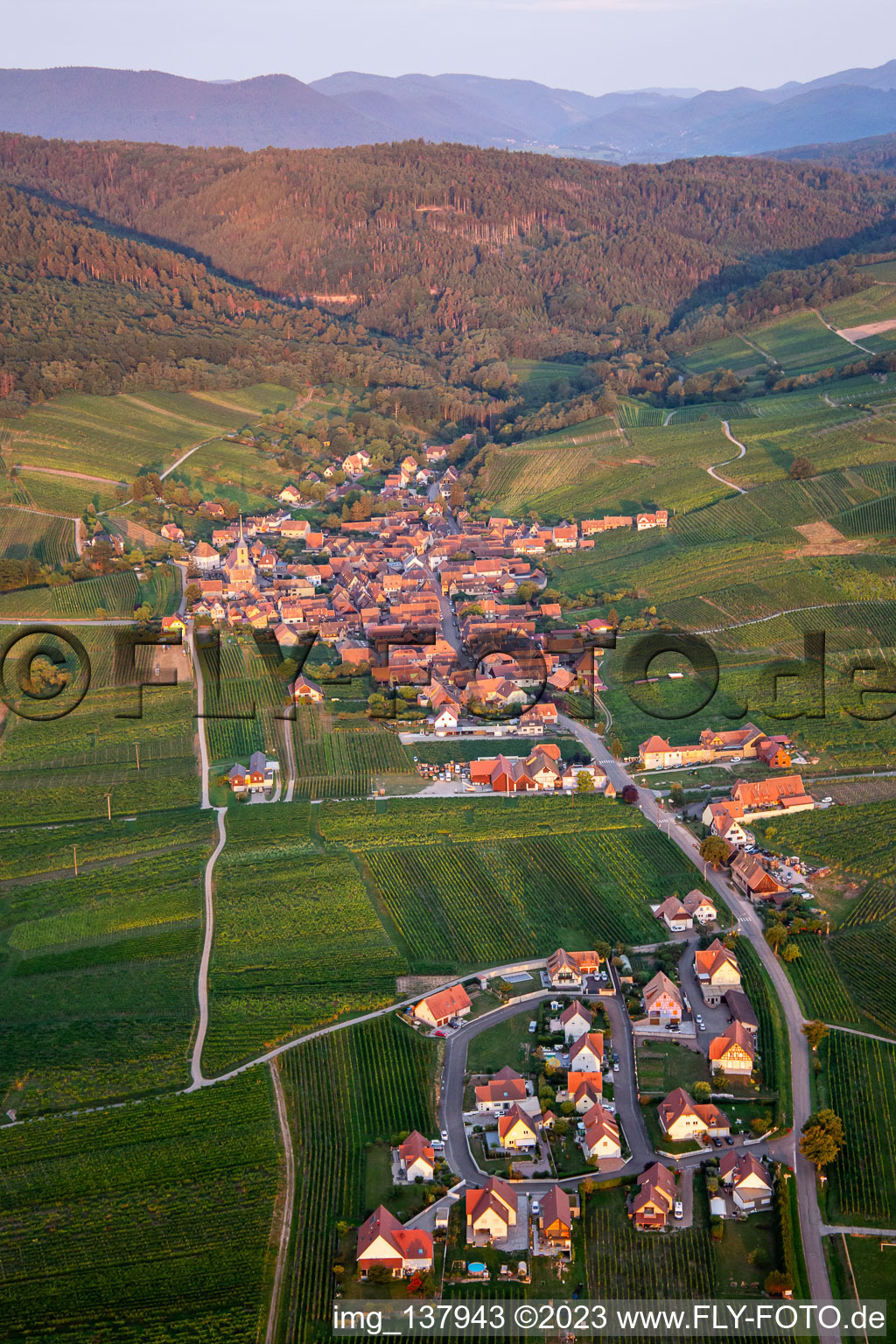 Aerial view of Blienschwiller in the state Bas-Rhin, France