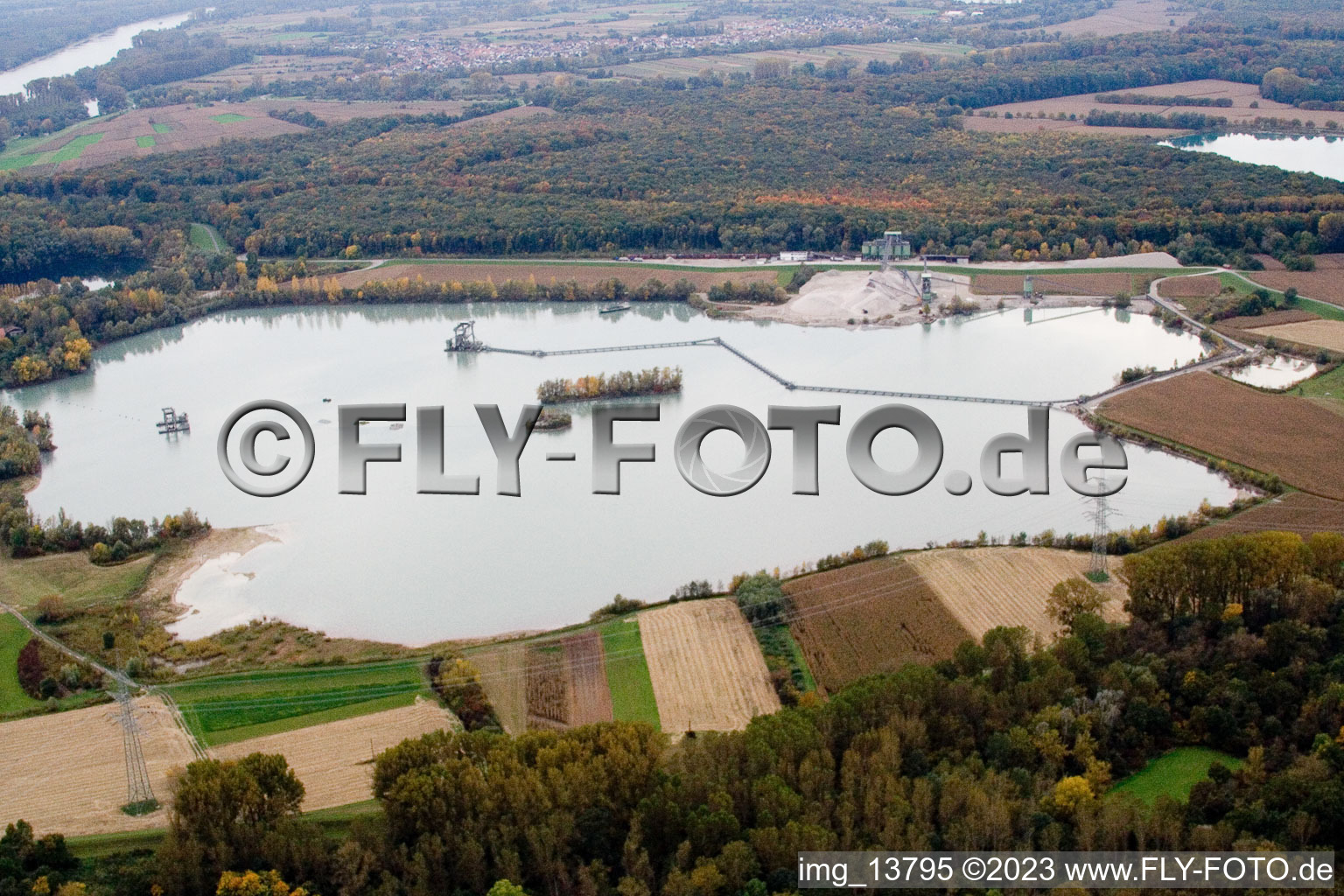 Gravel quarry lake in Hagenbach in the state Rhineland-Palatinate, Germany