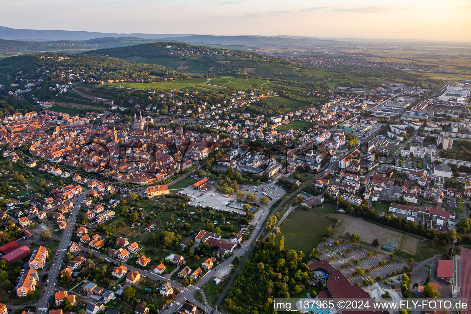 Aerial view of From the southeast in Obernai in the state Bas-Rhin, France