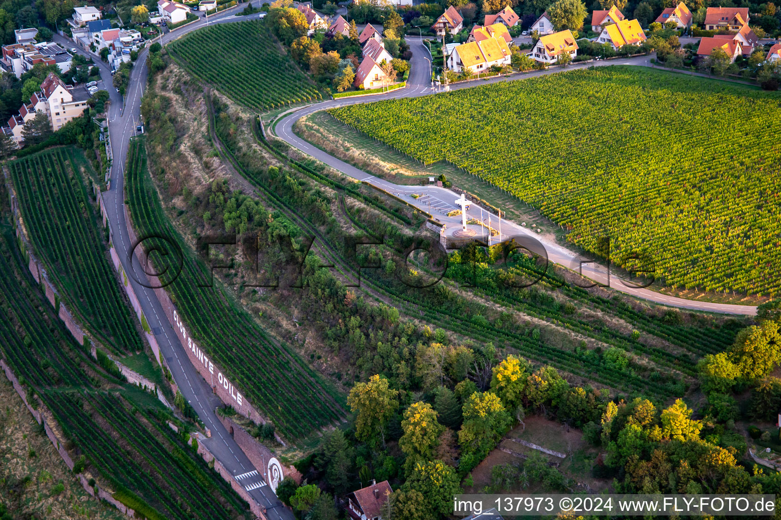 Aerial view of National Memorial of the Incorporated Forces in Obernai in the state Bas-Rhin, France