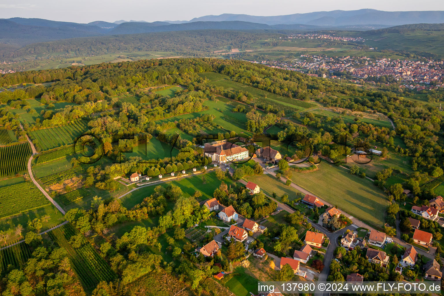 Oblique view of Bischenberg Convent in Bischoffsheim in the state Bas-Rhin, France