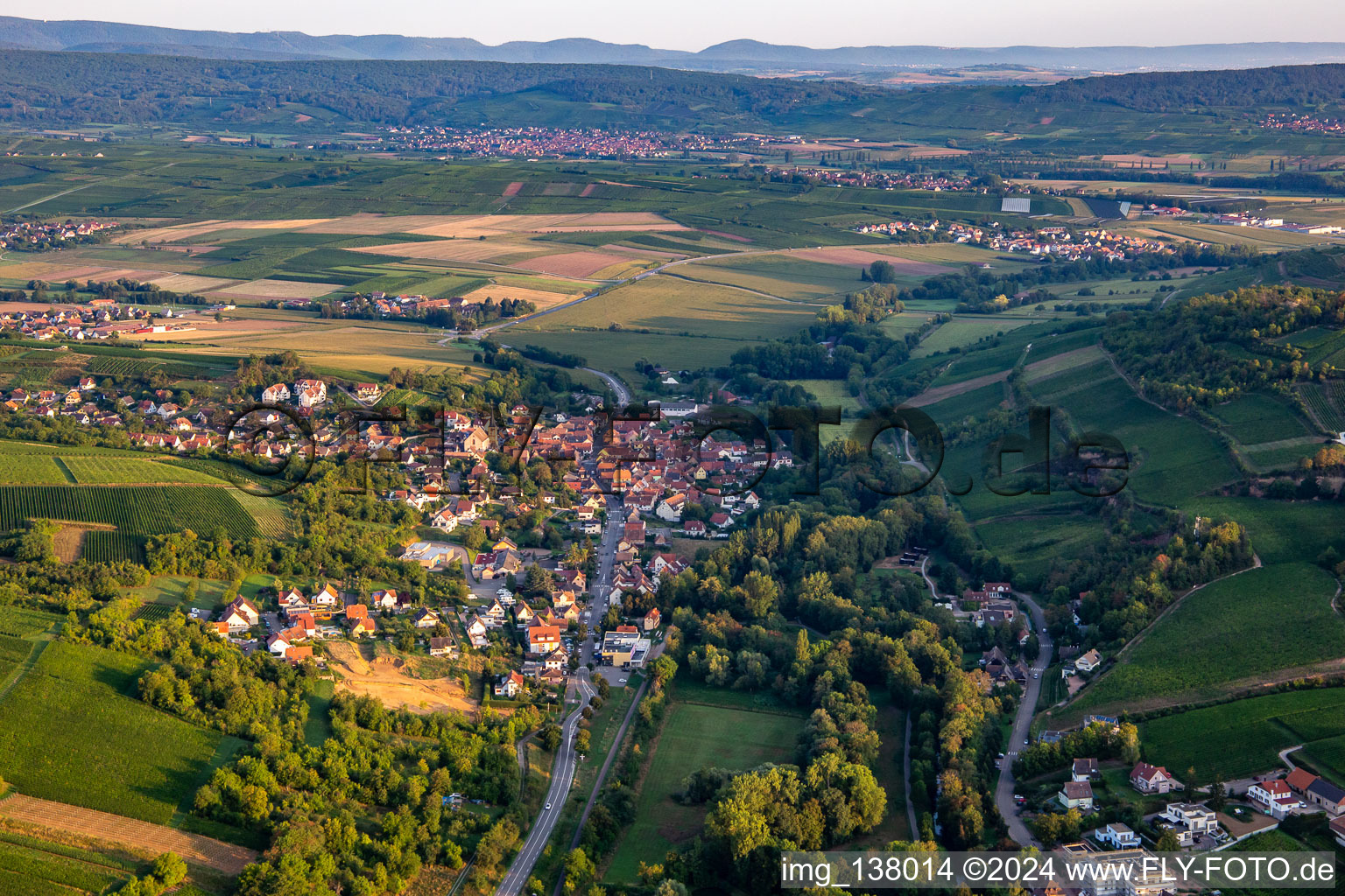 Aerial view of Soultz-les-Bains in the state Bas-Rhin, France