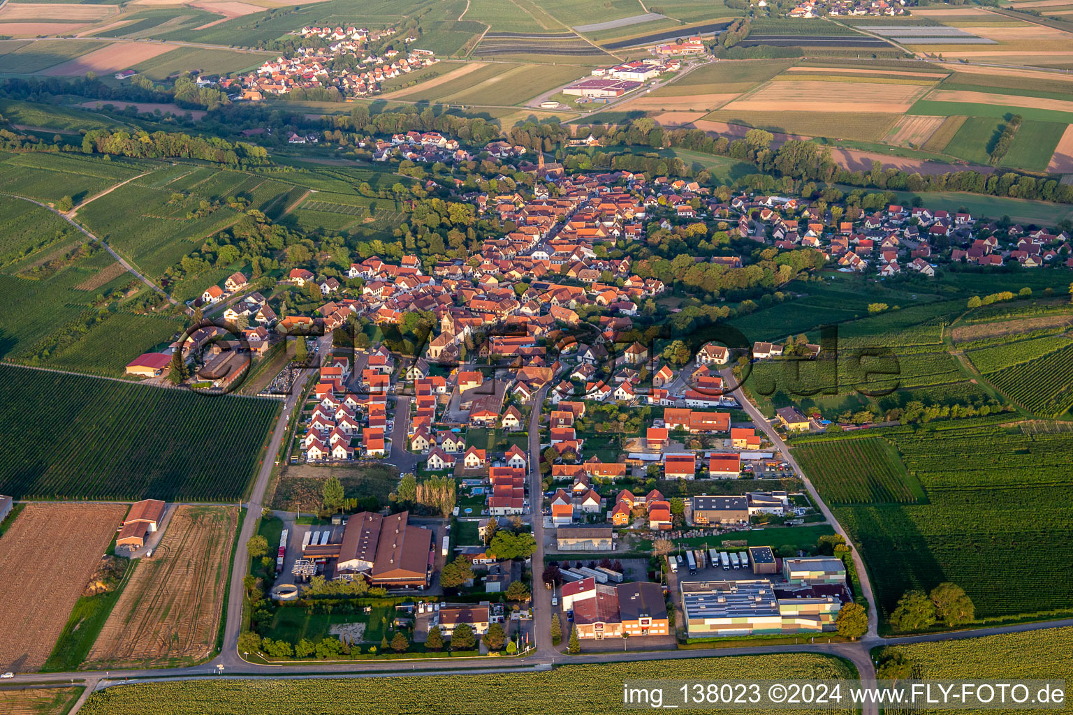 Aerial view of Scharrachbergheim-Irmstett in the state Bas-Rhin, France