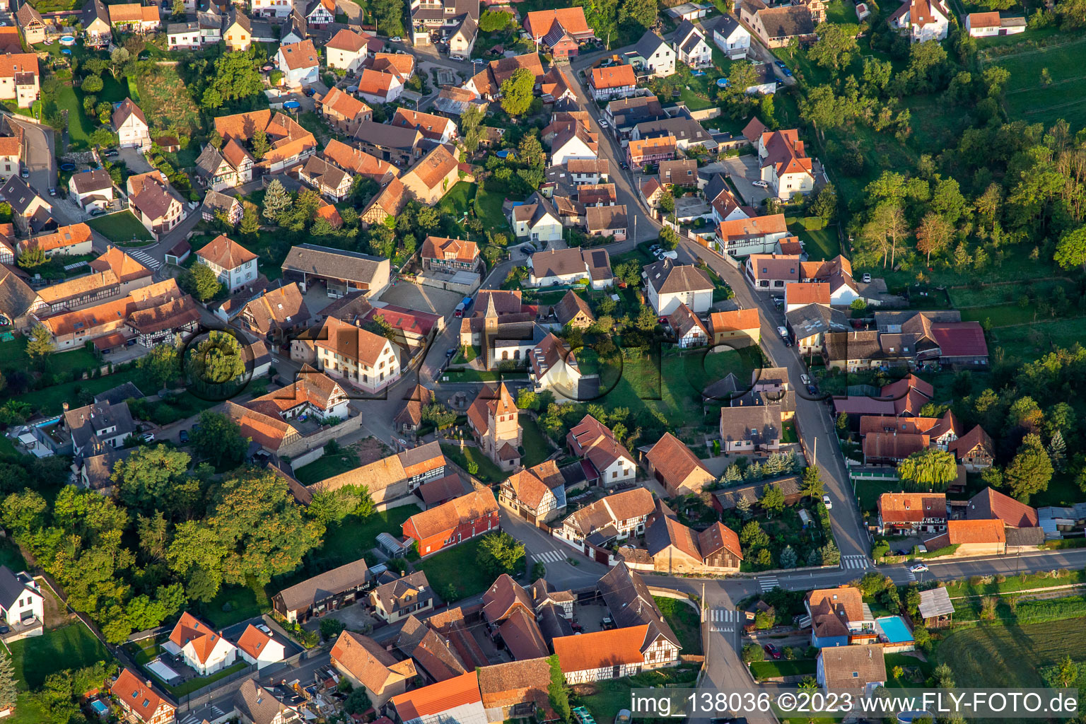 Aerial view of Wintzenheim-Kochersberg in the state Bas-Rhin, France
