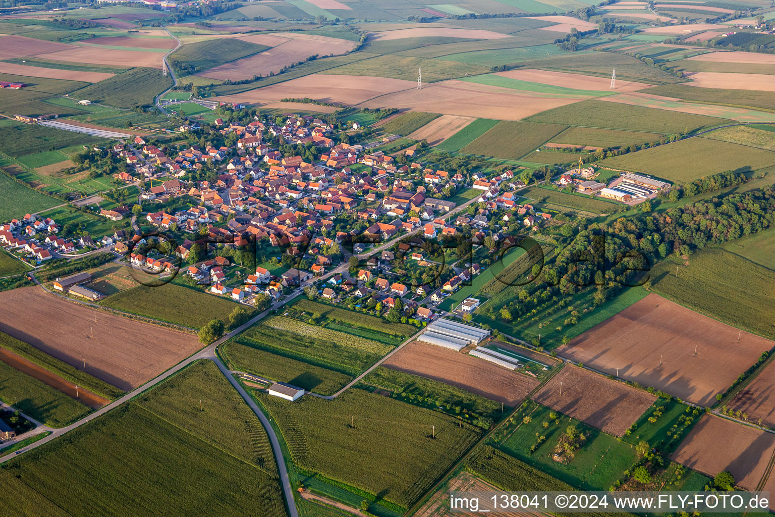 Aerial view of Saessolsheim in the state Bas-Rhin, France