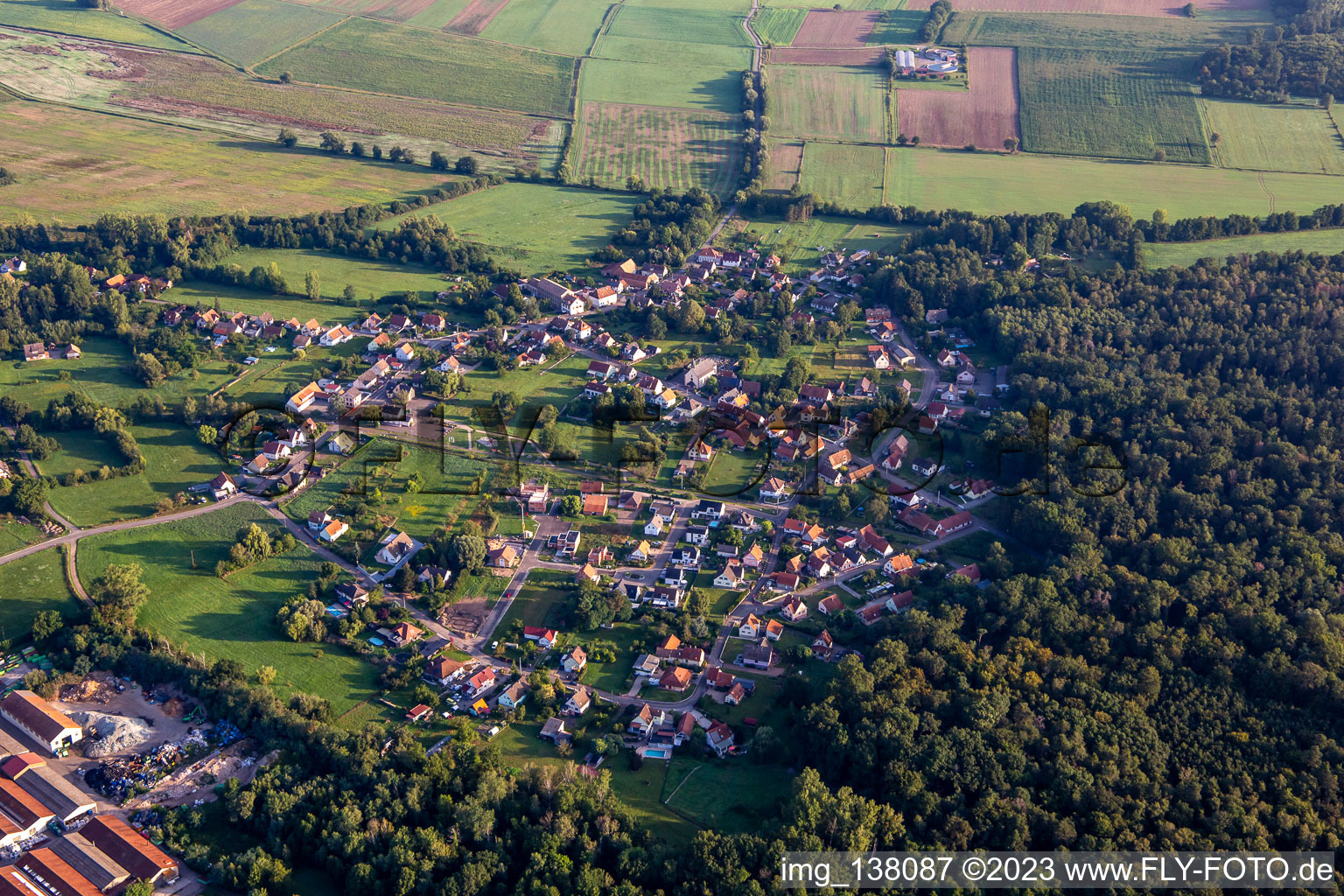 Biblisheim in the state Bas-Rhin, France seen from above