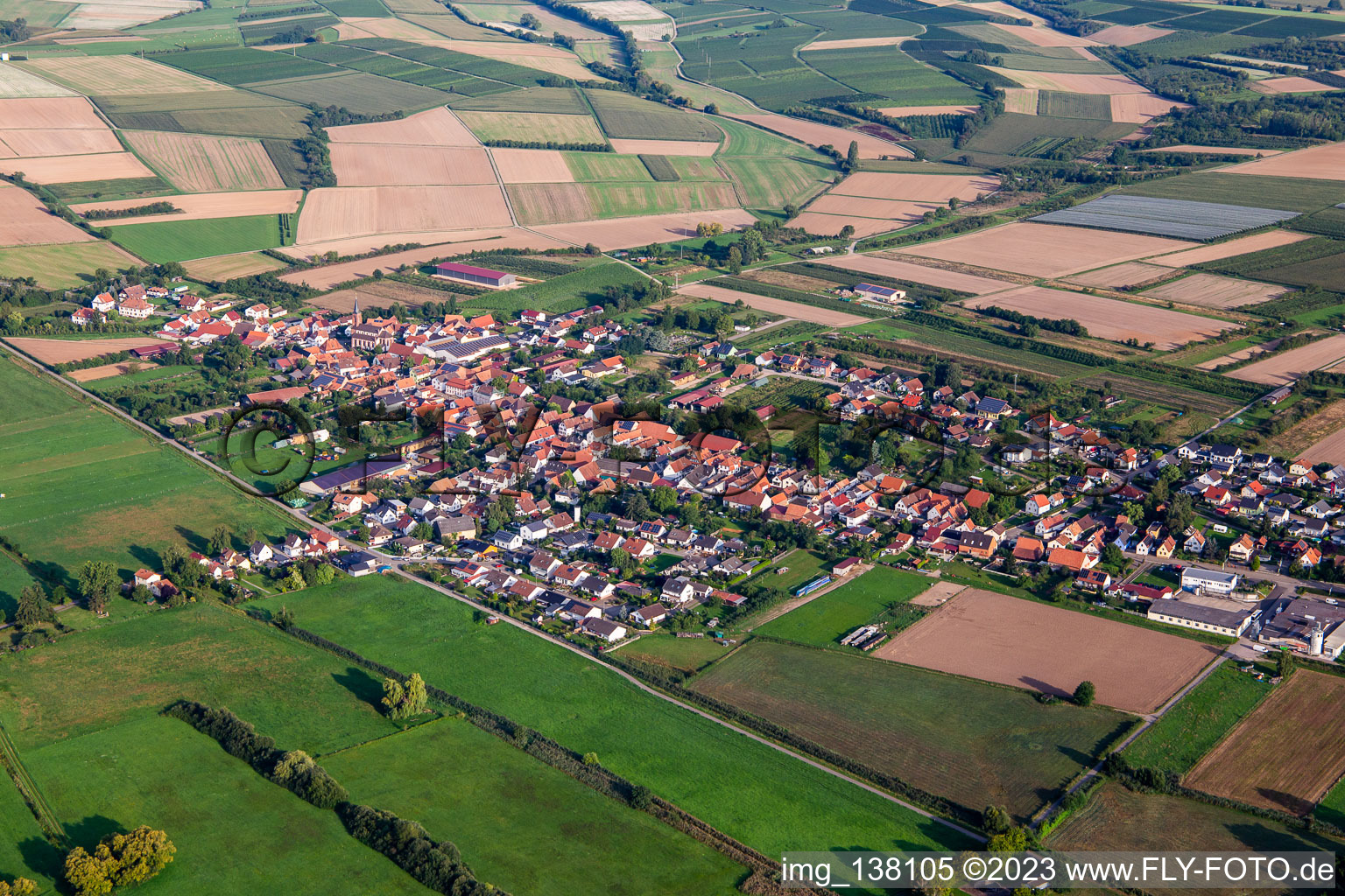 Oblique view of Schweighofen in the state Rhineland-Palatinate, Germany
