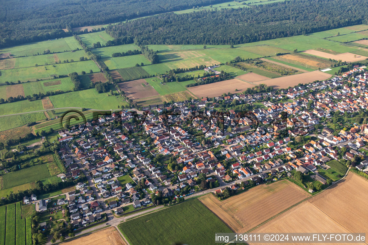 Aerial view of From the north in Minfeld in the state Rhineland-Palatinate, Germany