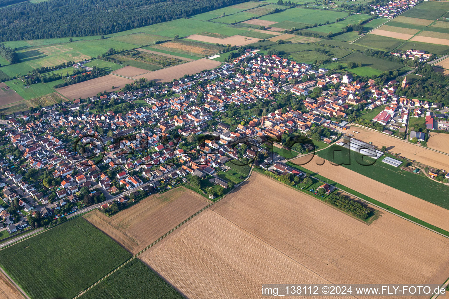 Aerial photograpy of From the north in Minfeld in the state Rhineland-Palatinate, Germany