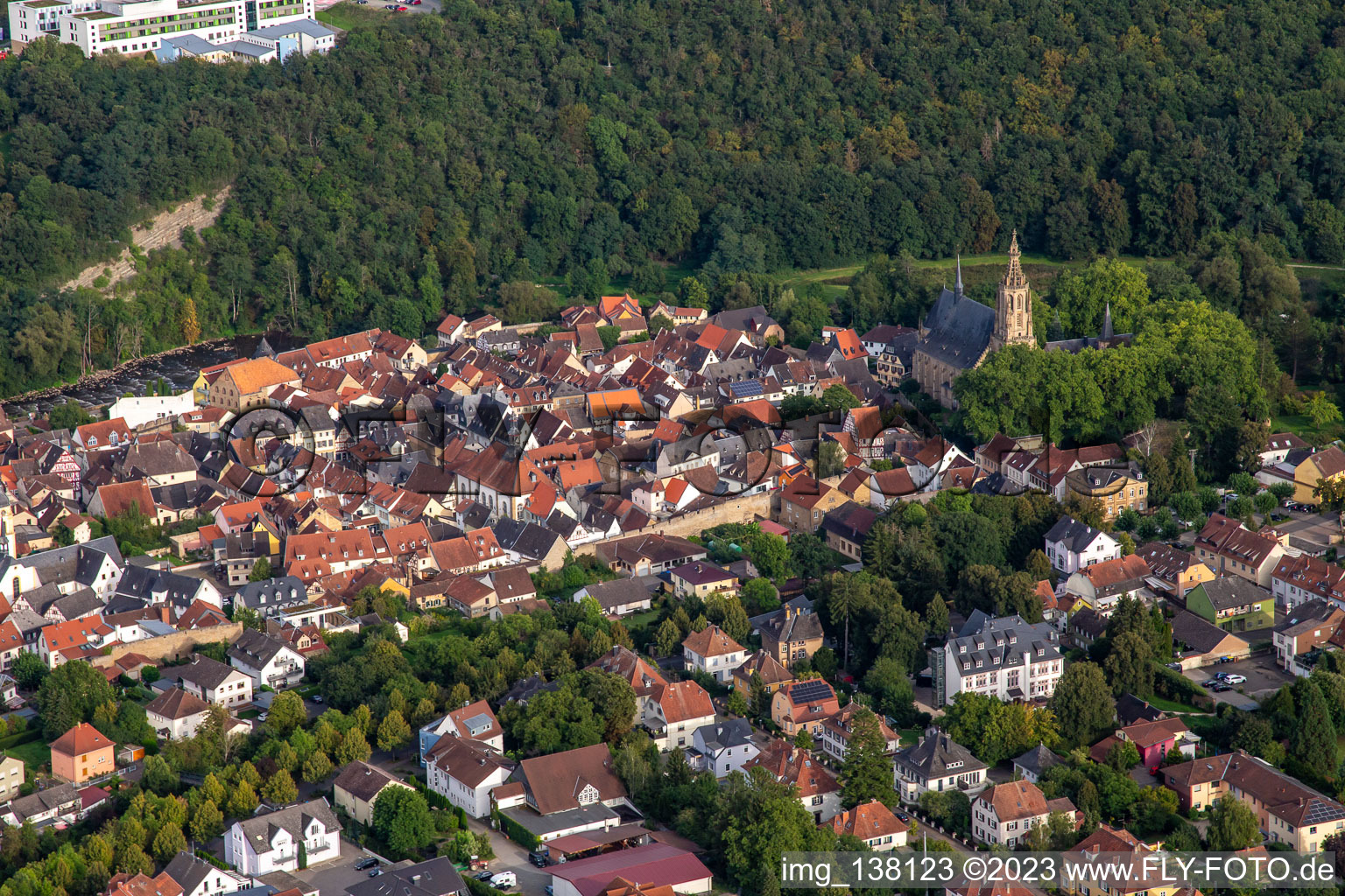 Aerial view of Historic old town from the north in Meisenheim in the state Rhineland-Palatinate, Germany