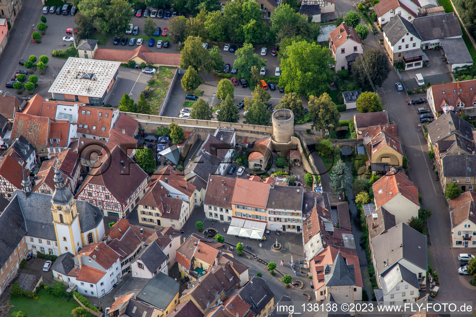 Reporting area on the old city wall with debt tower and citizen's tower in Meisenheim in the state Rhineland-Palatinate, Germany
