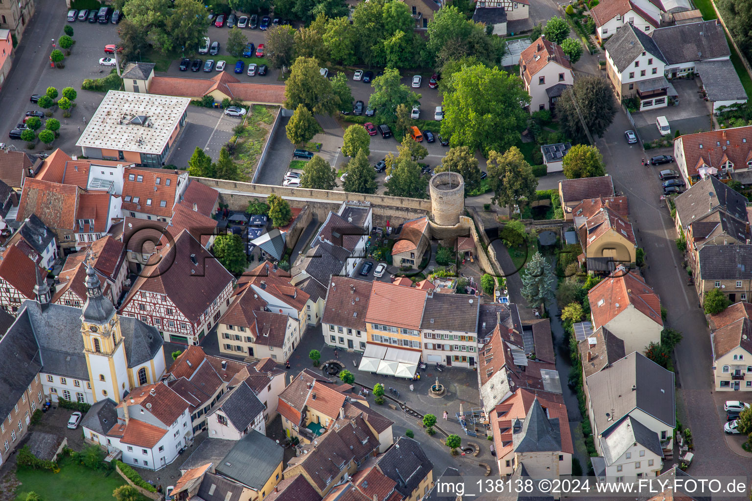 Reporting area at the old city wall with debtor's tower and citizen's tower in Meisenheim in the state Rhineland-Palatinate, Germany