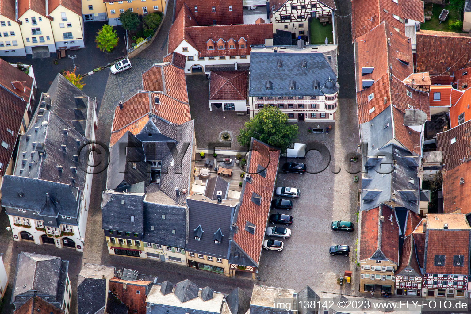 Marktgasse and Mohren-Apotheke in Meisenheim in the state Rhineland-Palatinate, Germany