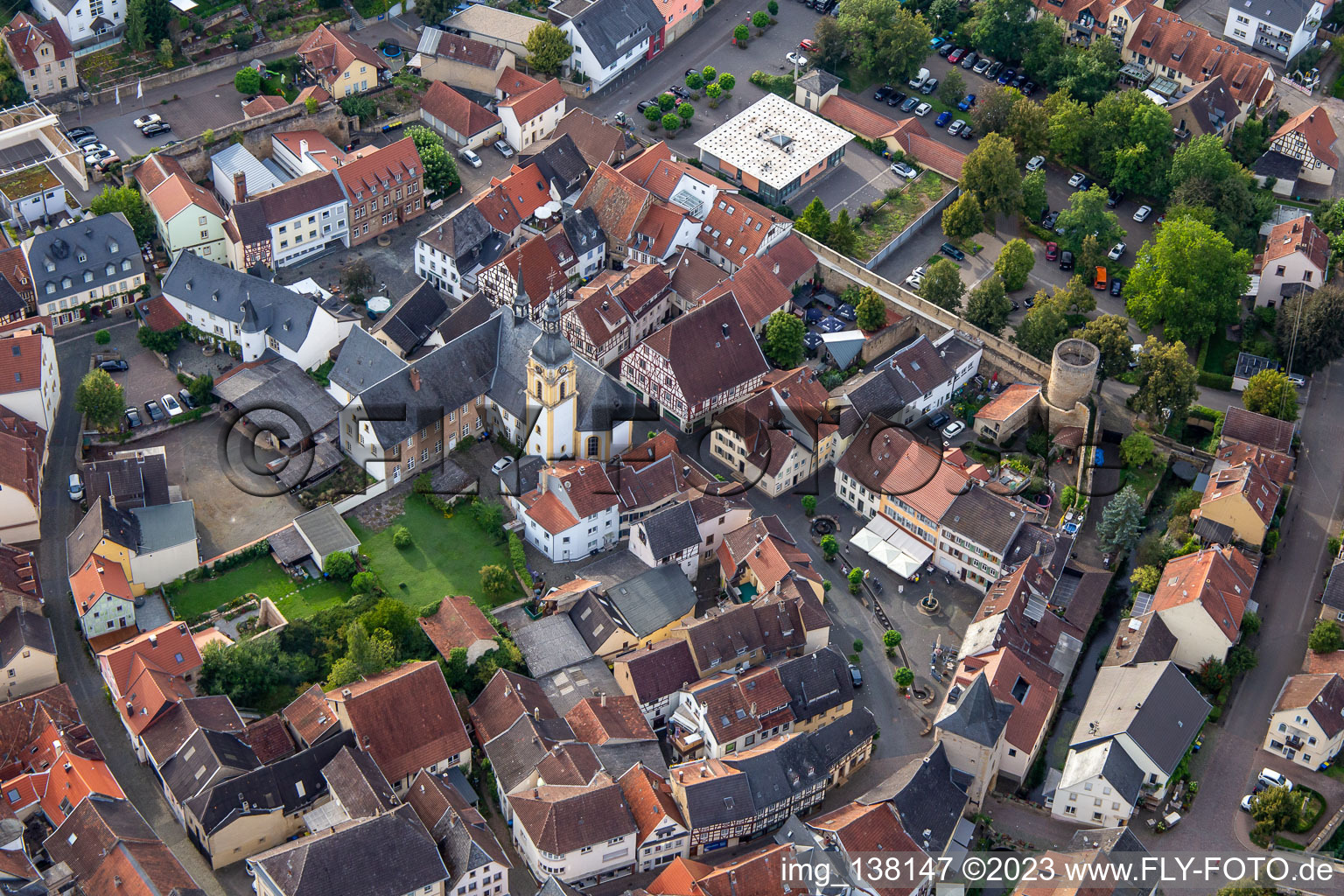 Aerial view of Catholic Parish Church of St. Antonius at the Klenkertor in Meisenheim in the state Rhineland-Palatinate, Germany