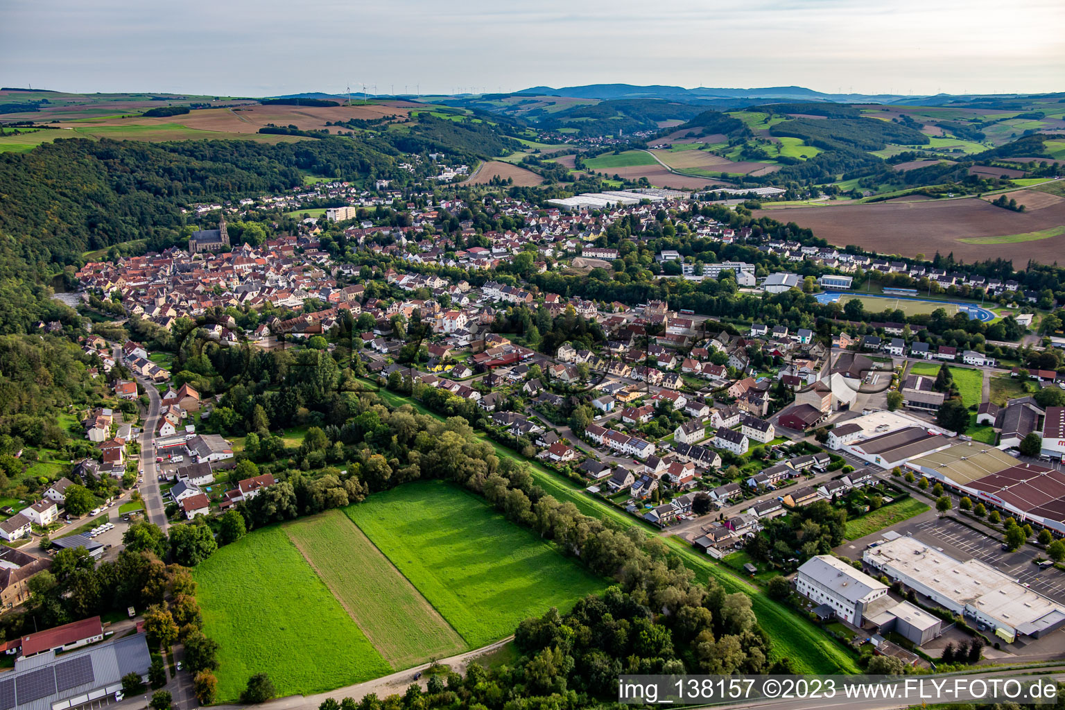 Aerial view of From the north in the Glan valley in Meisenheim in the state Rhineland-Palatinate, Germany