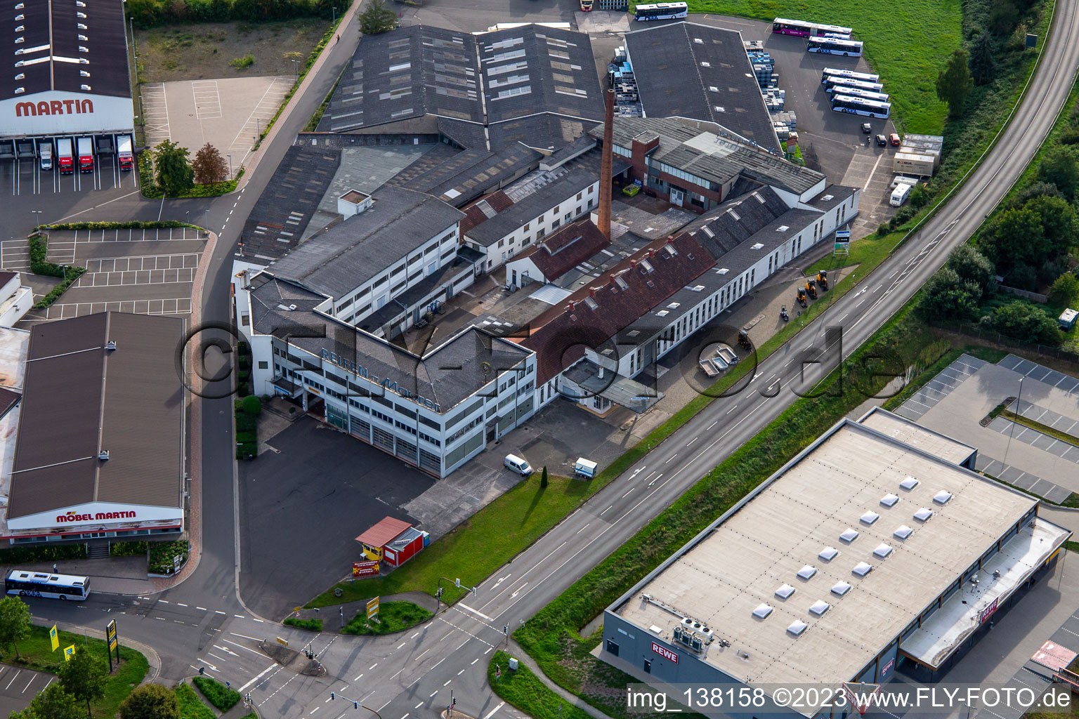 Aerial view of Ulland Construction Equipment Rental & Sales in the former Reifen.-Maurer in Meisenheim in the state Rhineland-Palatinate, Germany