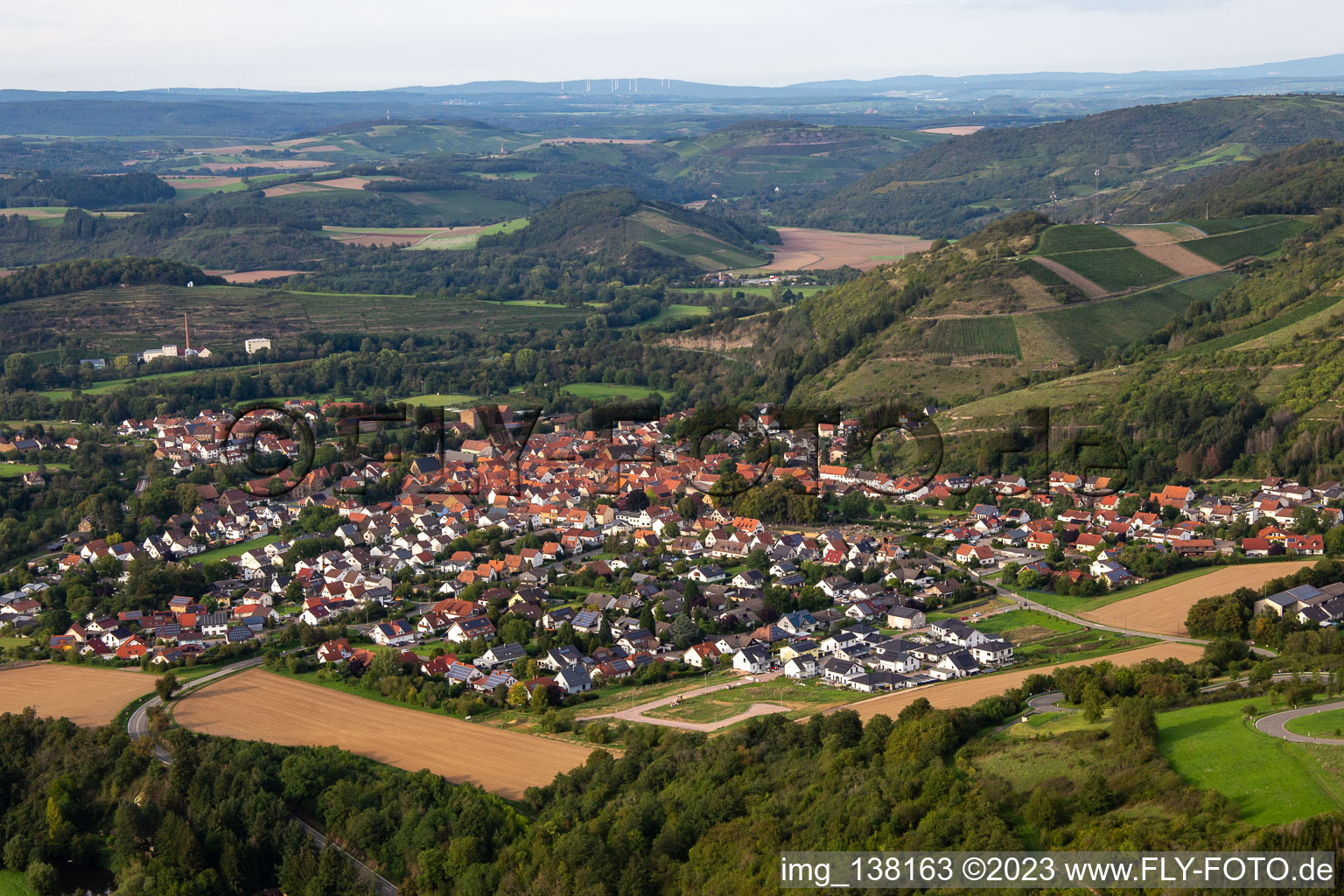 Drone recording of Odernheim am Glan in the state Rhineland-Palatinate, Germany