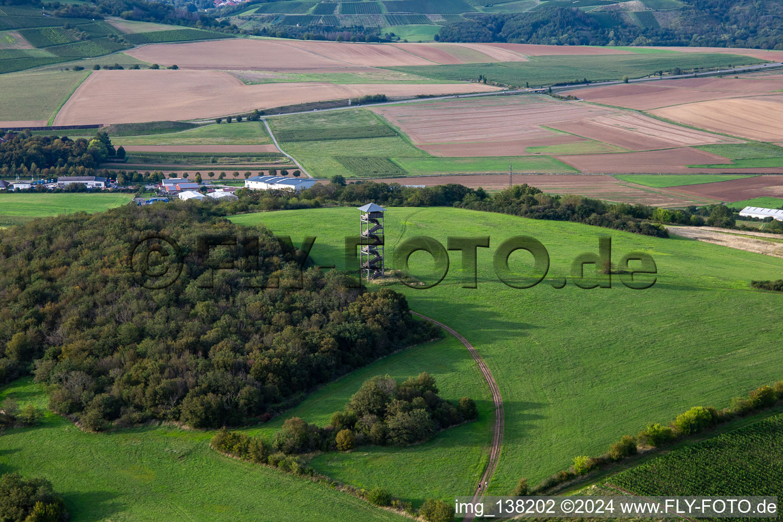 Aerial view of Heimberg Tower Schloßböckelheim in Schloßböckelheim in the state Rhineland-Palatinate, Germany