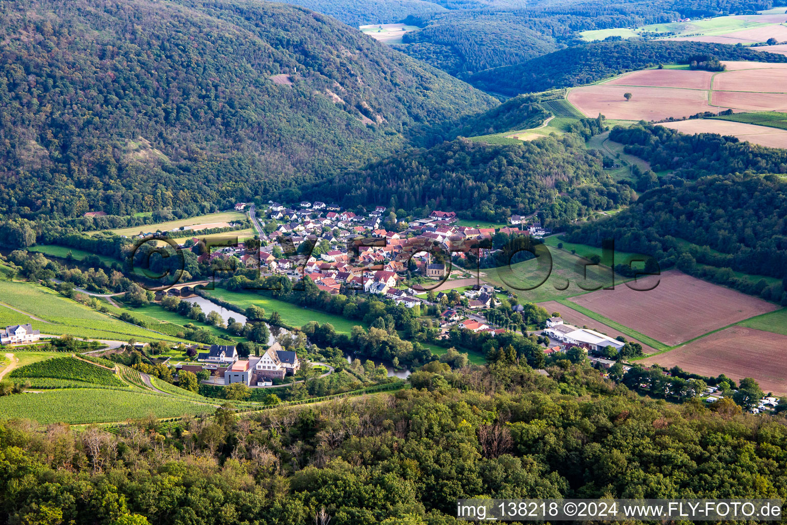 Aerial view of From the northwest in the district Oberhausen in Oberhausen an der Nahe in the state Rhineland-Palatinate, Germany