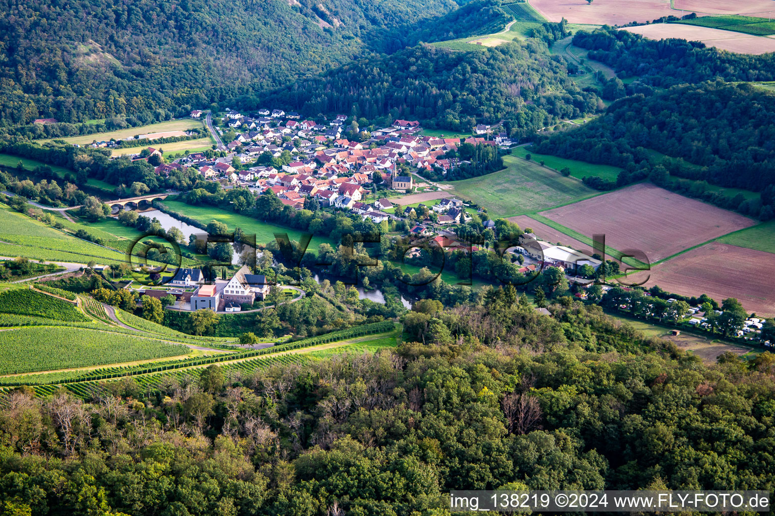 Aerial photograpy of From the northwest in the district Oberhausen in Oberhausen an der Nahe in the state Rhineland-Palatinate, Germany