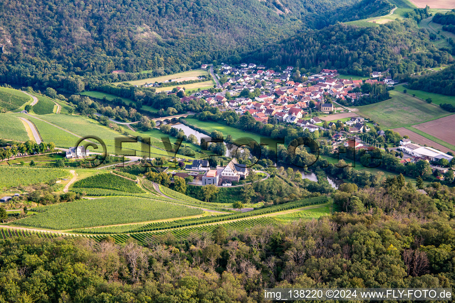 Oblique view of From the northwest in the district Oberhausen in Oberhausen an der Nahe in the state Rhineland-Palatinate, Germany