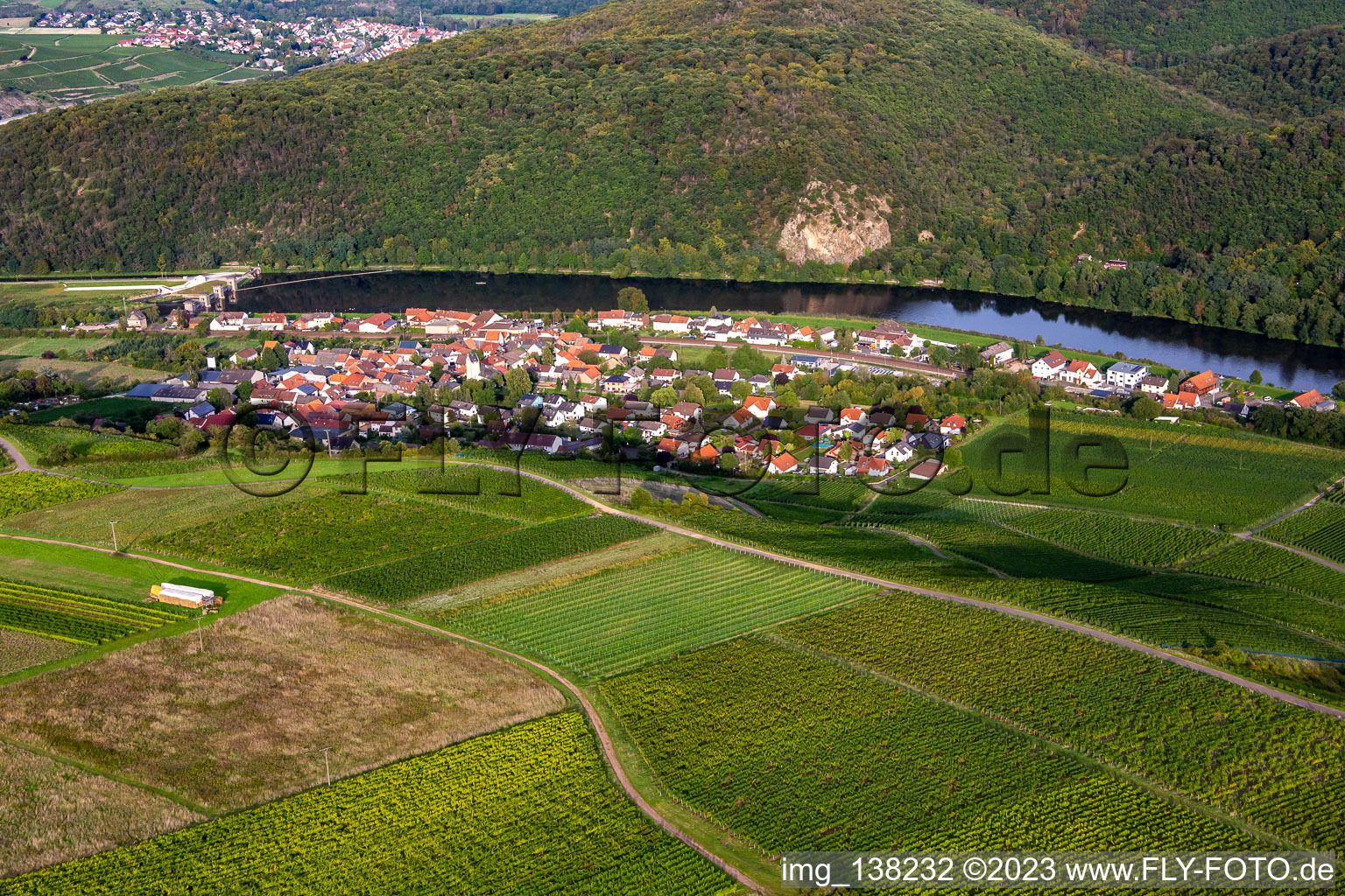 Aerial view of From the west in Niederhausen in the state Rhineland-Palatinate, Germany