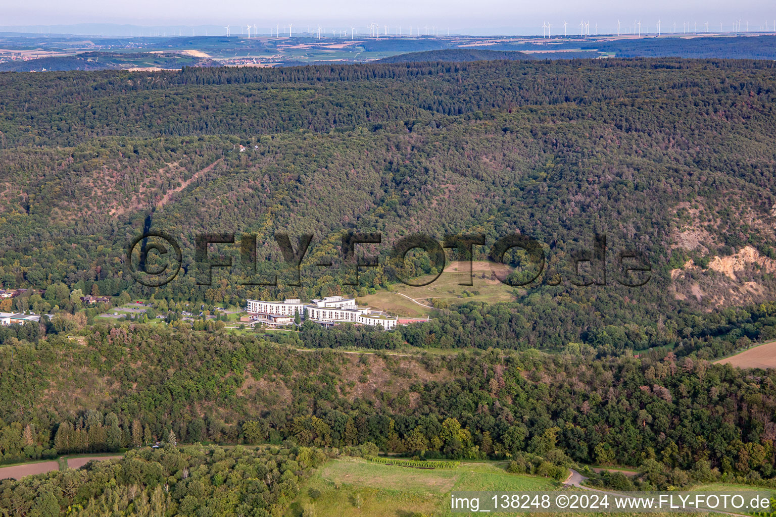 Aerial view of Three Castles Clinic in the district Ebernburg in Bad Kreuznach in the state Rhineland-Palatinate, Germany