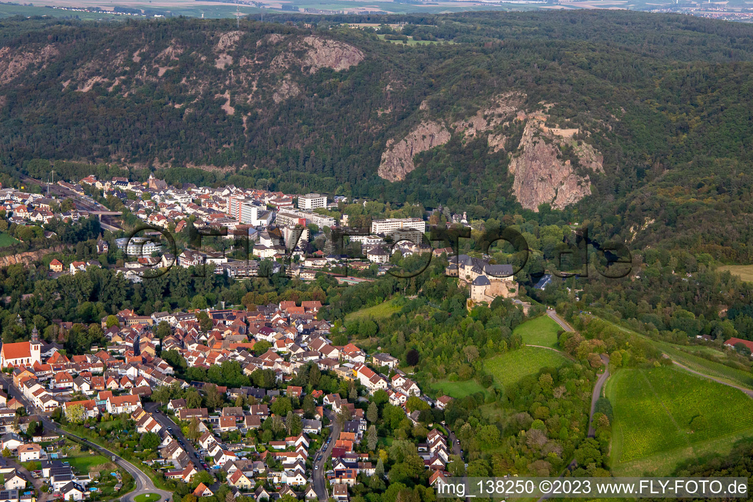 Aerial view of From the west in the district Ebernburg in Bad Kreuznach in the state Rhineland-Palatinate, Germany